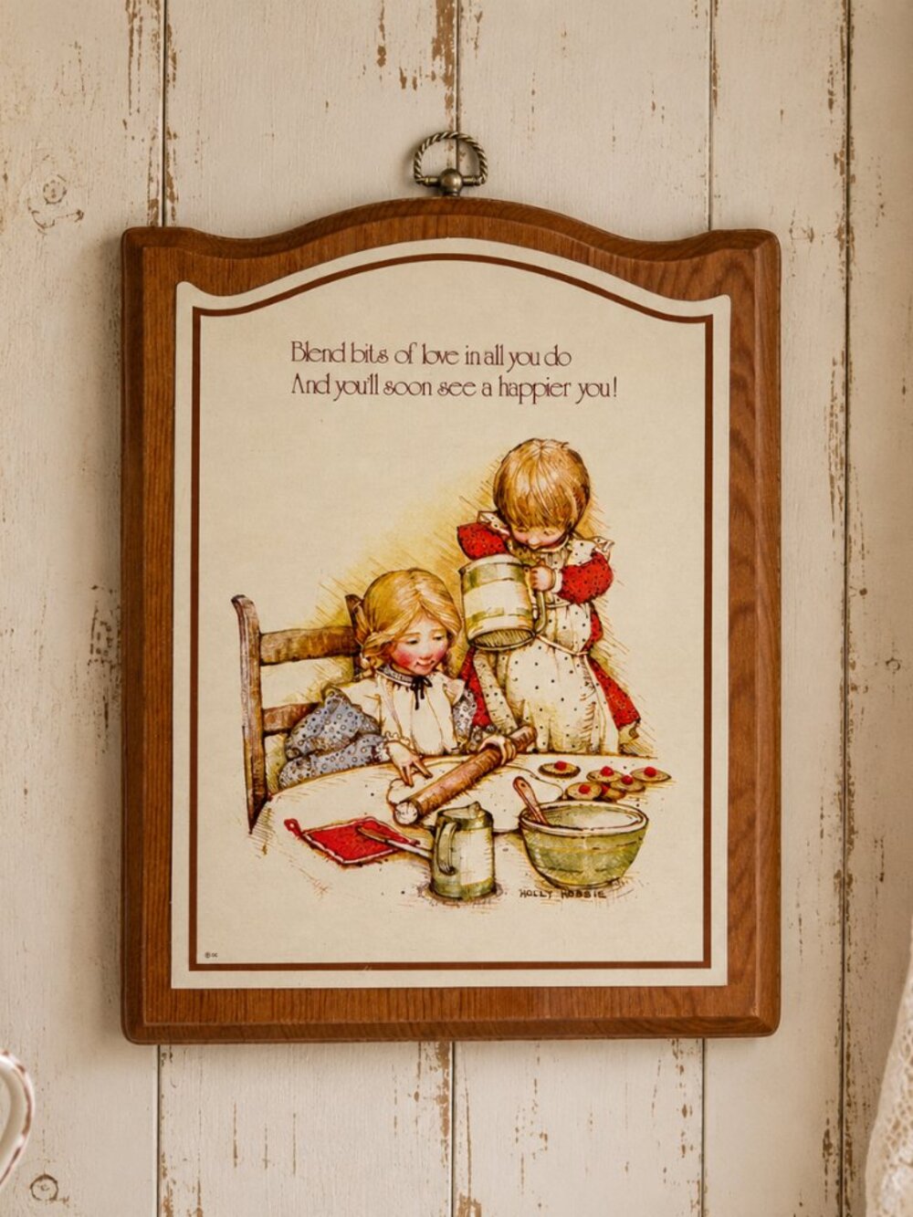 **Vintage 1976 Holly Hobbie Carlton Cards Wood Wall Plaque Made in Canada 12.25”
